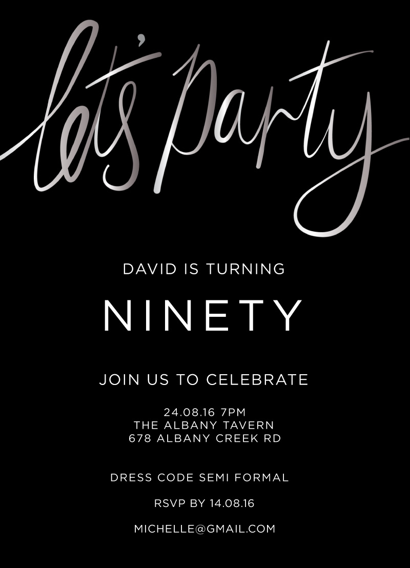Lets Party Silver Foil CSF Birthday Invitations