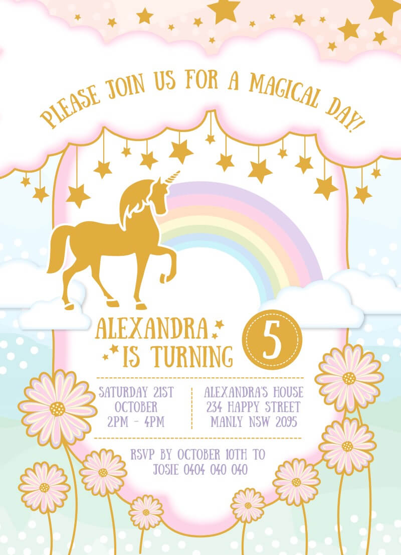 party 5th invitations wording birthday for Magical   Unicorn   Invitations Birthday DP