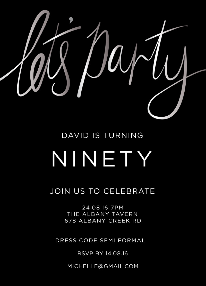 Lets Party Silver Foil | CSF | Birthday Invitations