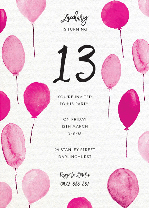 13th Birthday Invitations