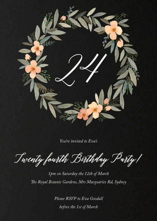 Watercolour Wreath Birt... | PKW | Birthday Invitations