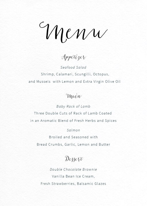 Wedding Menus Independent Designs Printed By Paperlust