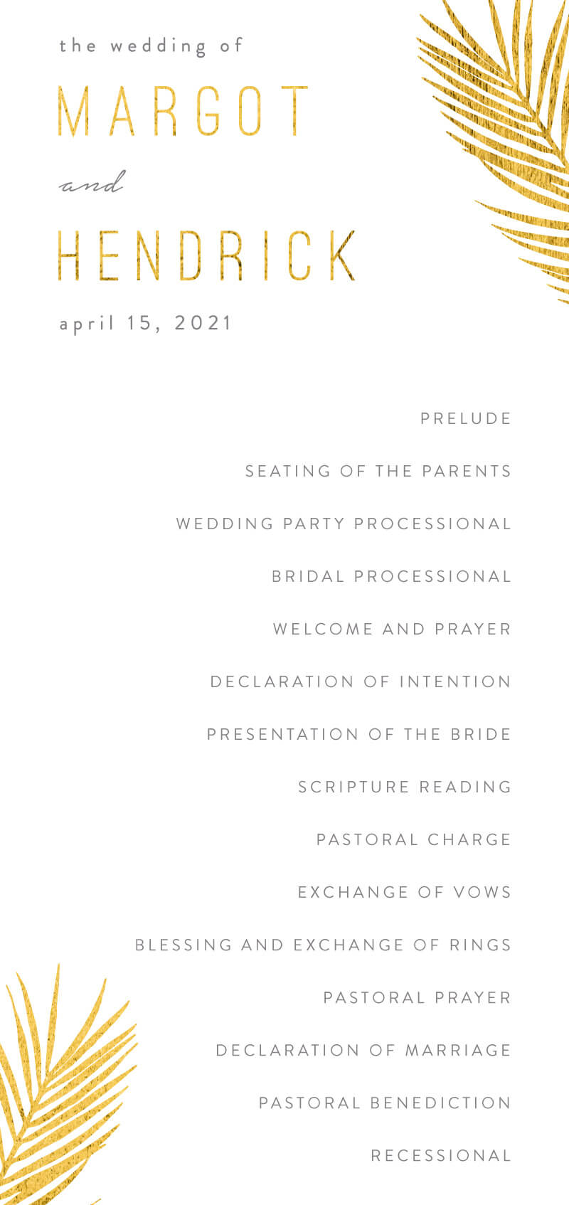 Chic Palms Real Foil Wedding Programs